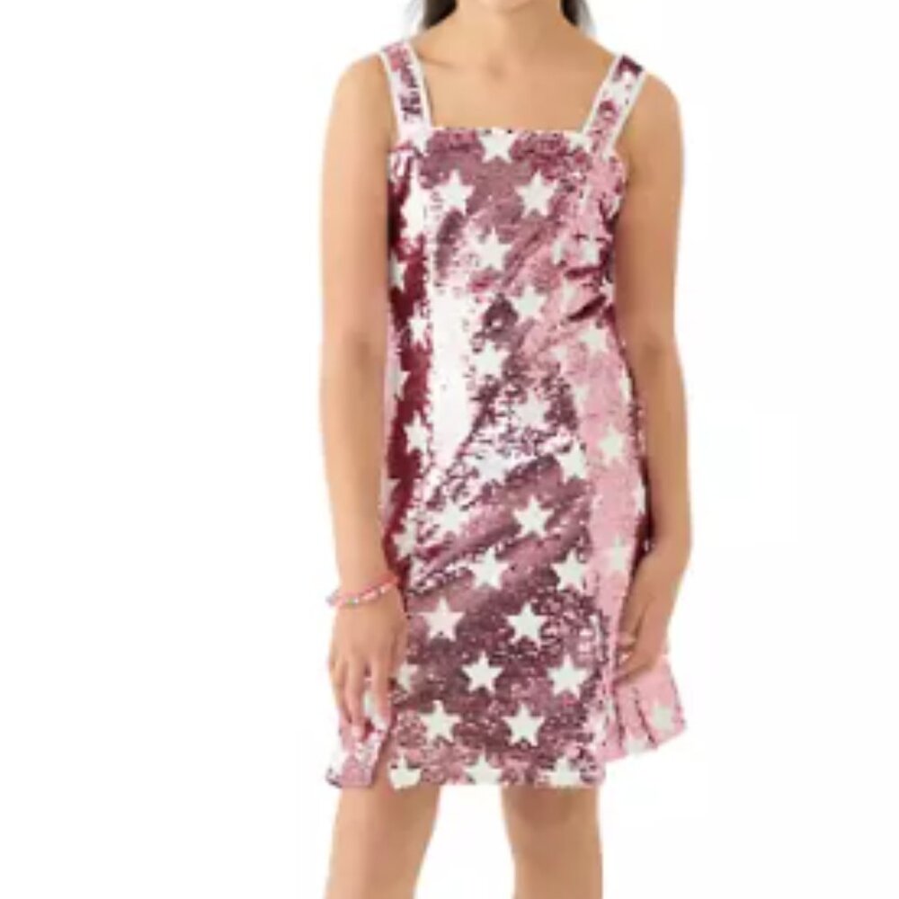 Hannah Banana Girls 14  Allover Sequin Star Dress - Pink (NWT)